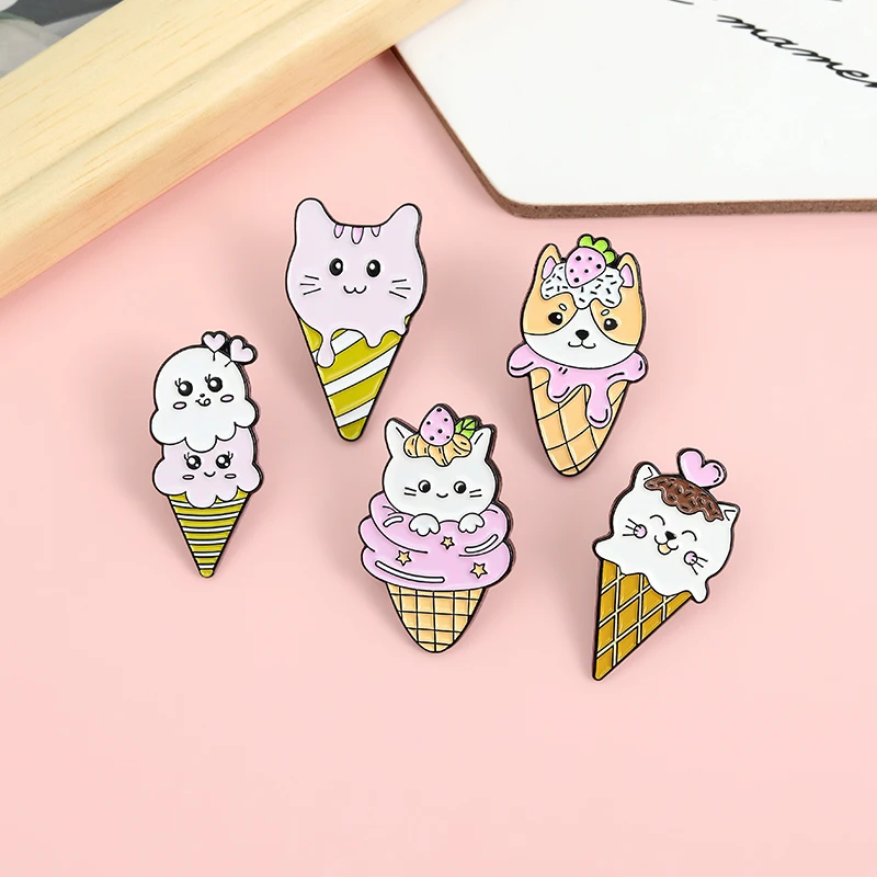 Мультфильм Мороженое кошка эмали штырь изготовляемый на заказ котенок щенок