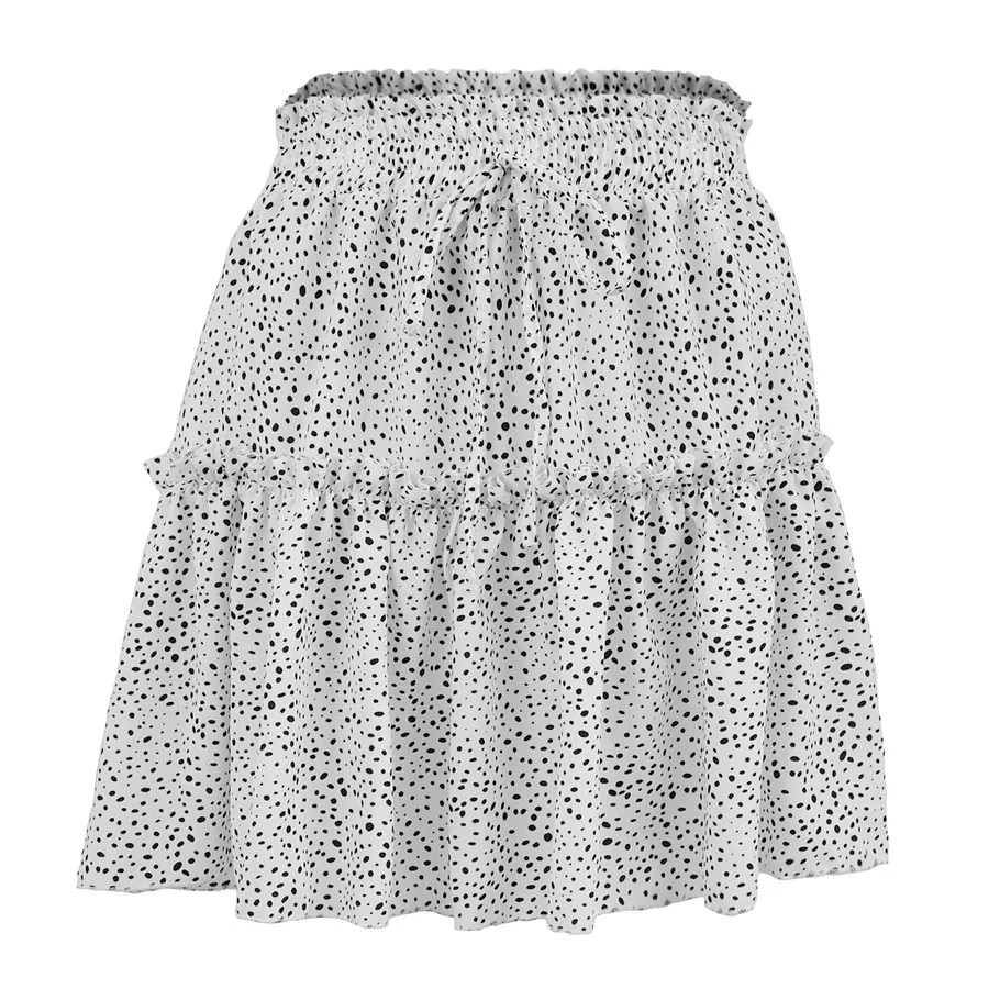 

Dot Print Short Mini Skirts Womens Summer Ruffle Lace-Up High Waist Skirt Ladies Casual Slim A-Line Jupe Femme Sexy Skirt Women