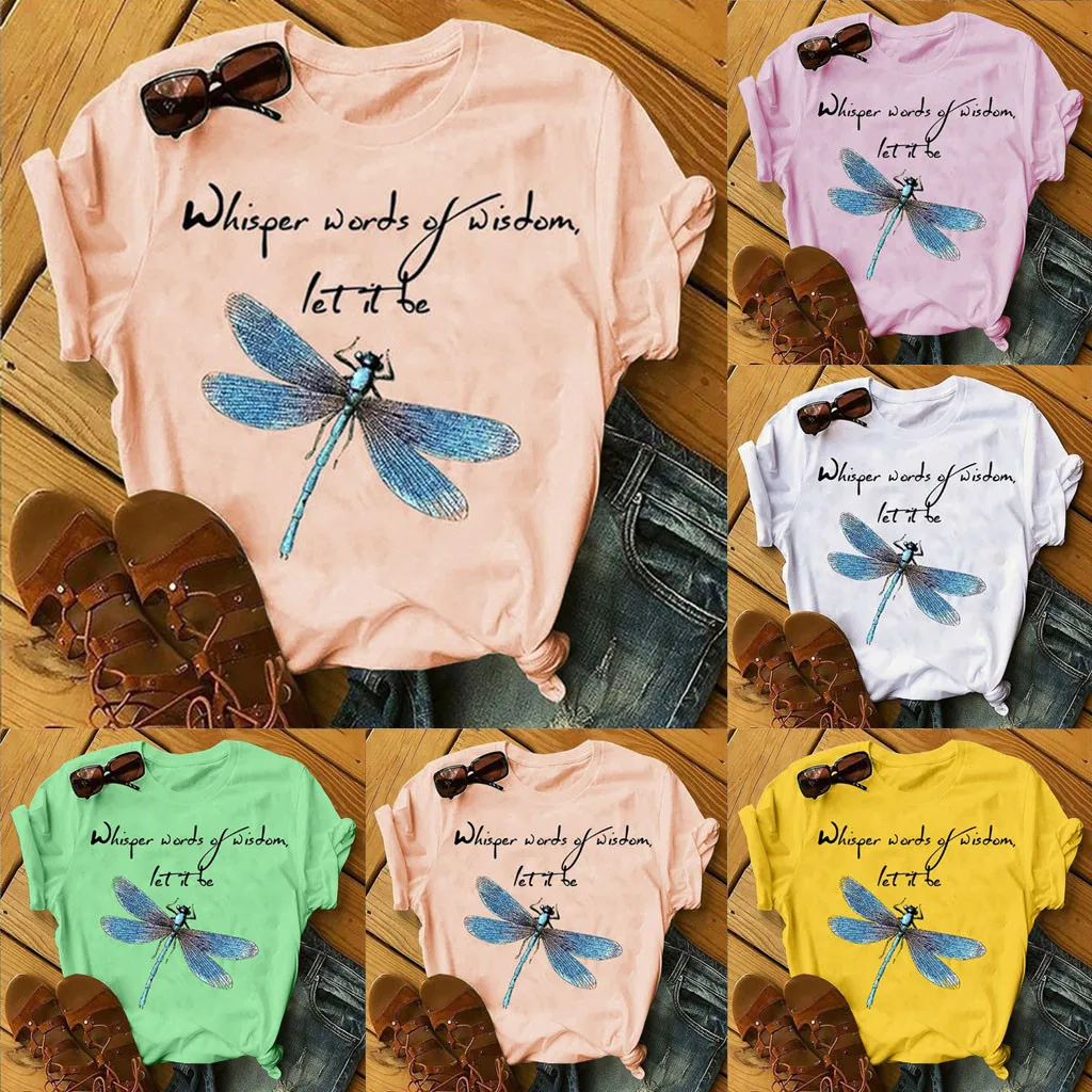 Красивая Белая футболка с принтом стрекозы для женщин и девочек Повседневная