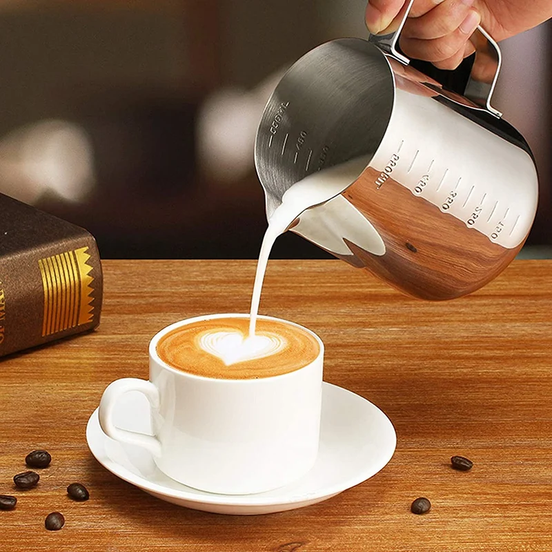 

Stainless Steel Milk Jug,Milk Jug for Coffee Machine,Espresso Coffee Cup Mug with Measurement,Milk Pitcher Jug,Latte Art