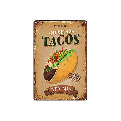 

Metal Tin Sign Mexican Tacos Decor Bar Pub Home Vintage Retro Poster Retro Wall Home Bar Pub Vintage Cafe Decor, 8x12 Inch
