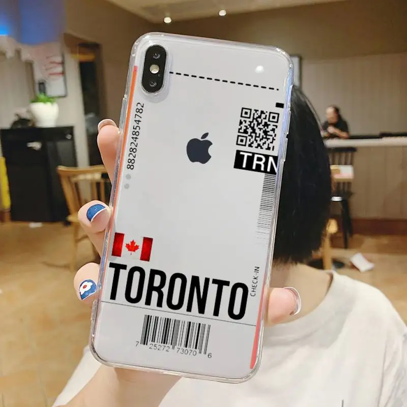 

Air ticket USA city London Paris Tokyo Phone Case Transparent soft For iphone5 5s 5c se 6 6s 7 8 11 12 plus mini x xs xr pro max