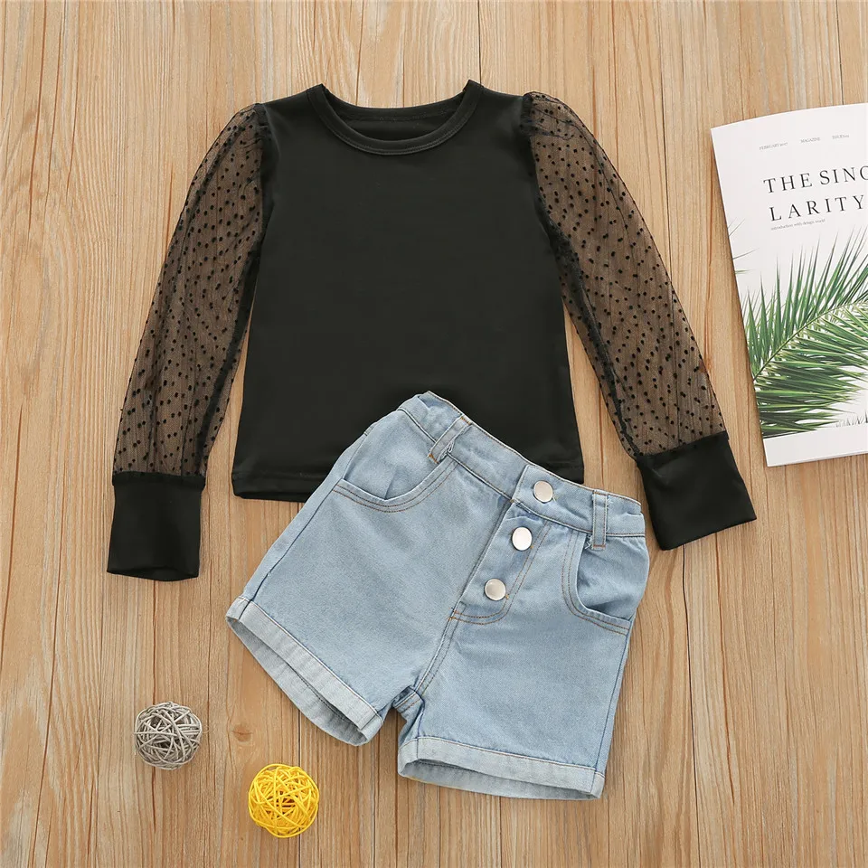 

WenaZao 2 шт. одежда для маленьких девочек, детские летние креативные комбинированные Топы с длинным рукавом + Искусственные детские модные ком...