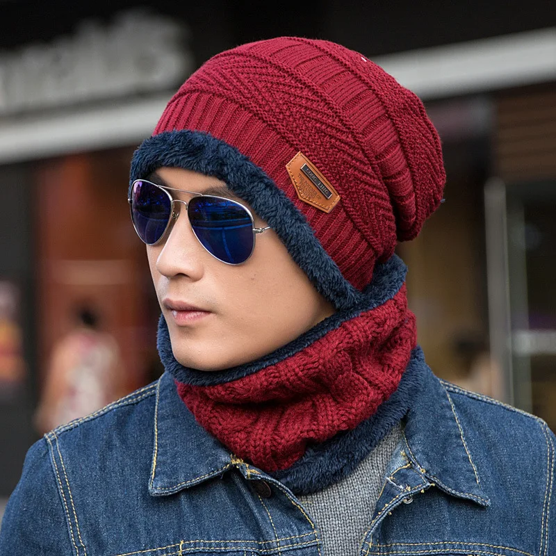 Шеи теплые вязаные шапки и шарфа комплект мех подклад из шерсти толстые шапочки