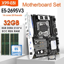 JINGSHA X99 E8I LGA 2011 Motherboard Set With E5 2695V3 And 4pcs x 8GB = 32GB  DDR4 2133MHZ ECC REG RAM Support Turbo Boost