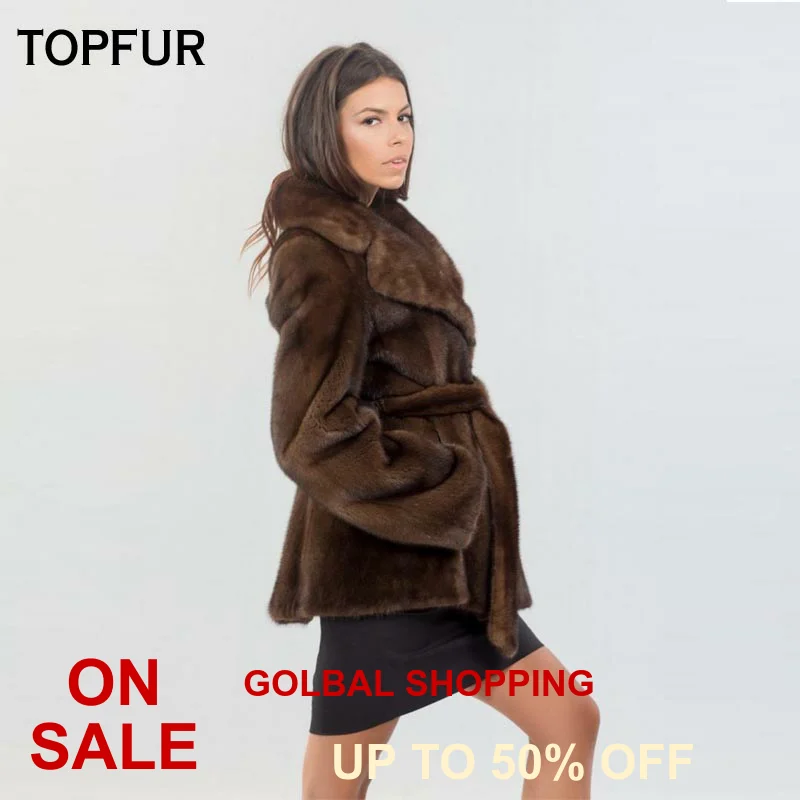 TOPFUR New Type Real Mink Fur Coats Women's Slim Showing Waist Coat Luxury Hot Sell Outwear Jackets Russia | Женская одежда