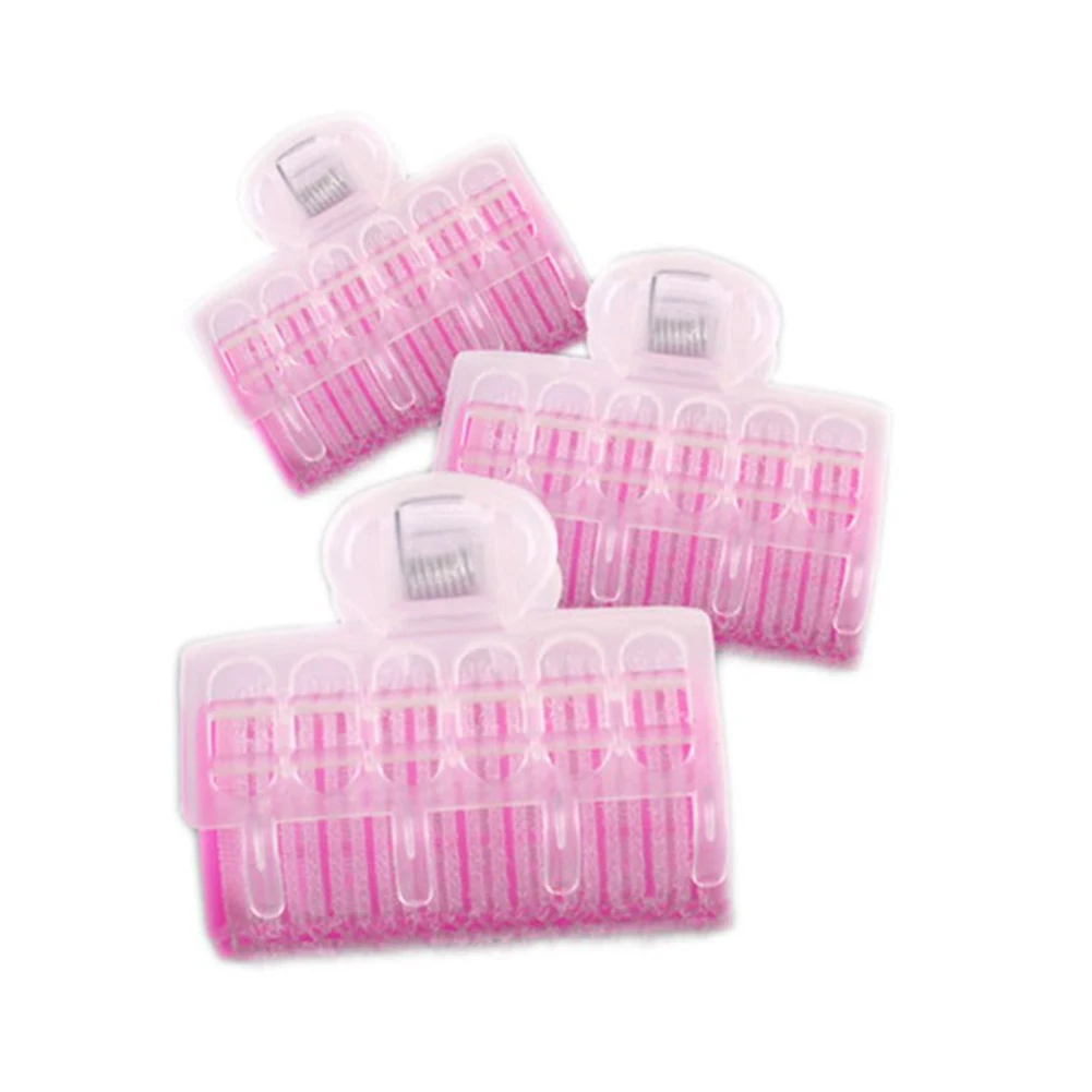 

3 PCS Hair Rollers Bang Curlers Self-grip Nylon Sticky Curling Tools with Plastic Clips Hairdressing Supplies Pink Large Size