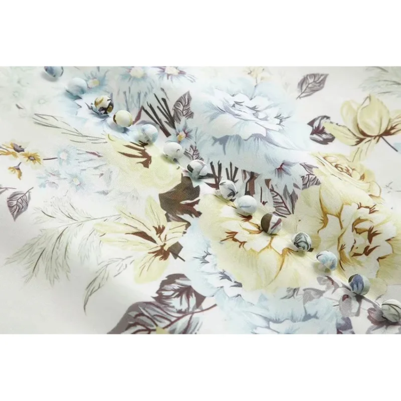 

Summer Fashion Designer V-Neck Dress Women's Flower Print Puff Sleeve Single-Breasted Vacation Mini Dresses