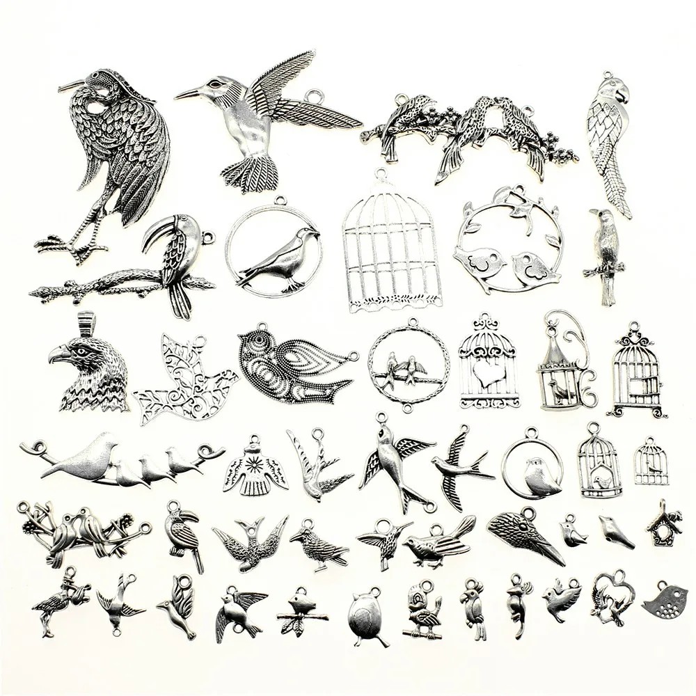 

120g Antique Silver Color Zinc Alloy Random Mix Styles Birds Charms DIY Handmade Craft For Jewelry Making