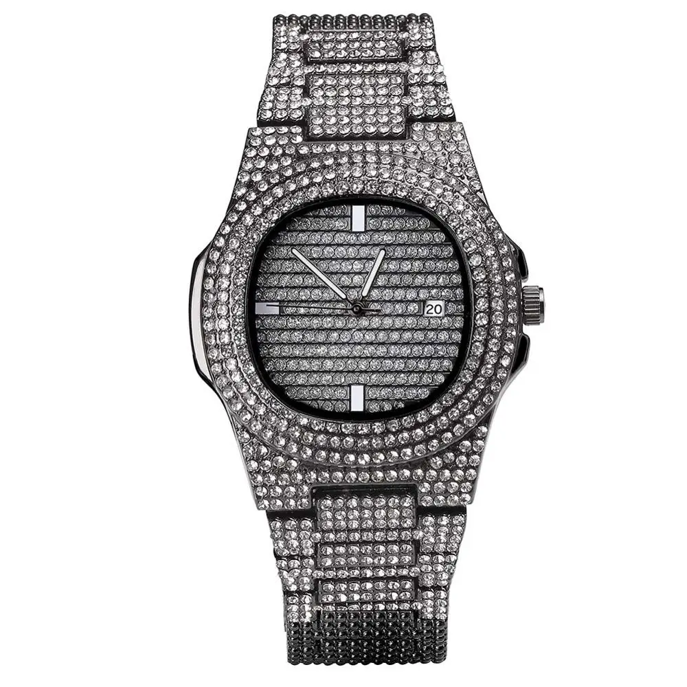 All Black GUCY бренд Iced Out алмазные часы Кварцевые Золотые хип-хоп часы с Micropave нержавеющая сталь Часы relogio - Цвет: All Black