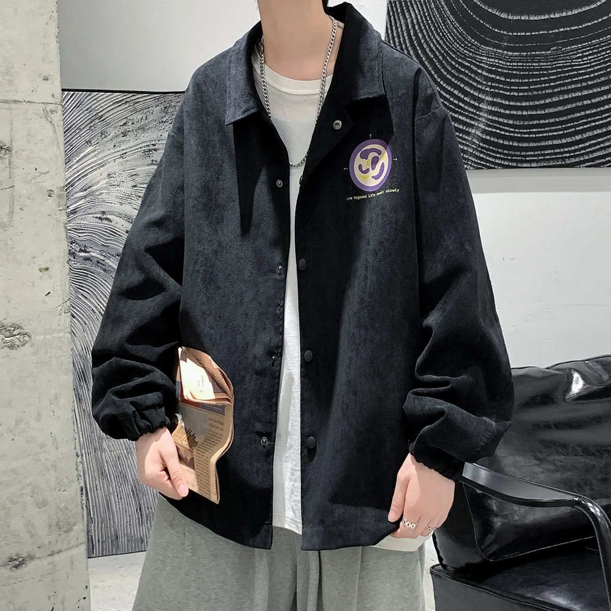 

INXYZ Fashion New Men's Jacket Letter Pattern Print 2022 Male Casual Loose Coat Spring Autumn Oversize Man Jacket
