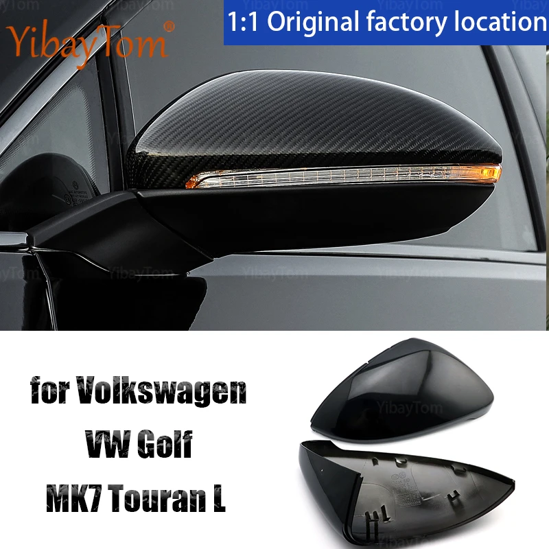 Black Shell Rearview Side Mirror Cover Caps for Volkswagen VW Golf 7 R MK7 7.5 GTI 2013-20 Touran L 2016-19 Carbon Fiber Pattern