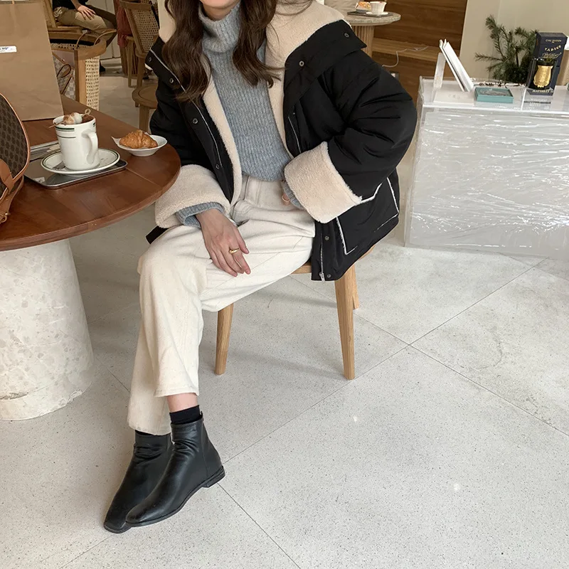 Вертикальный стоячий воротник шерсть ягненка плюс бархат мотоциклетная Женская