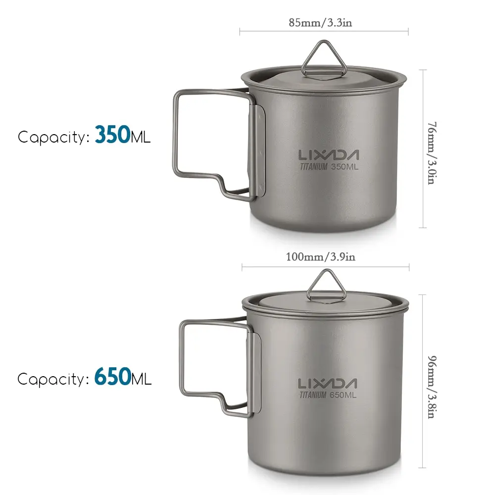 

Lixada Camping Portable Ultralight Titanium Cup Outdoor Picnic Water Cup Mug with Foldable Handle 300ml / 350ml / 550ml / 650ml