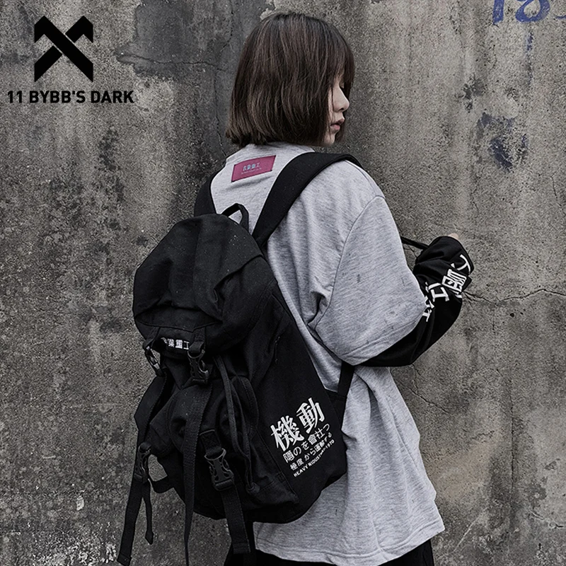 11 BYBB'S DARK Hip Hop Backpack Men Women Canvas Ribbon Streetwear School Bag Multifunction Travel Bags  Harajuku Backpacks