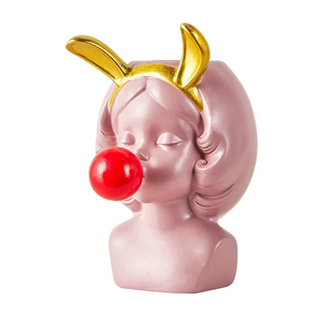 Цветочный горшок в скандинавском стиле милая девушка выдувающая пузыри