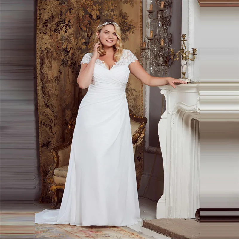 

Женское свадебное платье-трапеция, кружевное платье на заказ в стиле ретро, с V-образным вырезом, весна, размера плюс, 2021