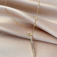 new japanese and korean fashion long strip imitation shell clavicle chain creative feather leaf zircon clavicle chain wholesale