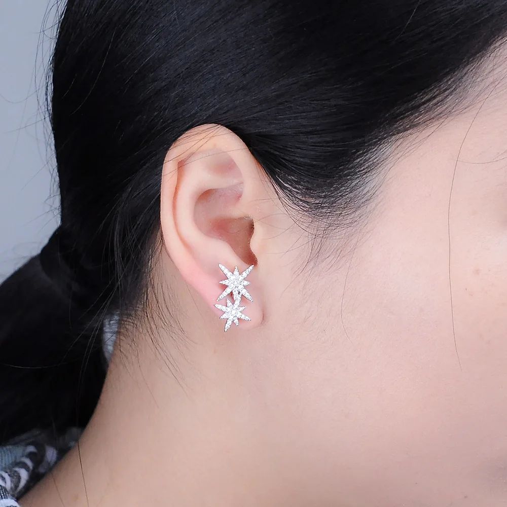 Женские серьги гвоздики с кубическим цирконием и кристаллом роскошные двойной