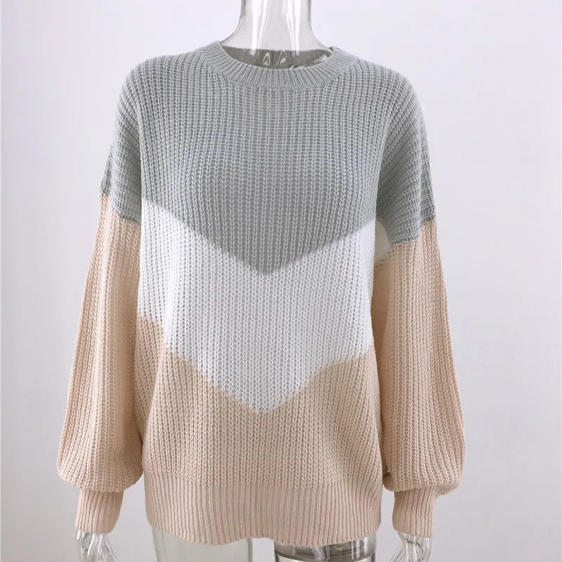 

Loose Knitted Sweater Women Jumpers Long Sleeve Woman Pullovers Sweaters Casual 2020 Autumn Winter Color Block Striped Sweater