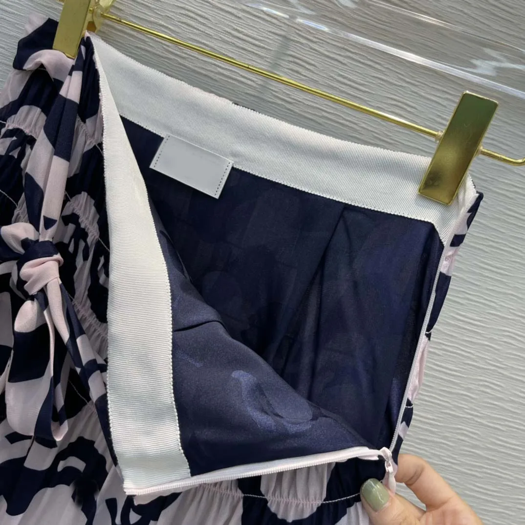 High-end Brand Wave Striped Skirts for Women 2020 Runway Design Contrast High Waist Skirts High Quality 100%Silk Casual Skirts