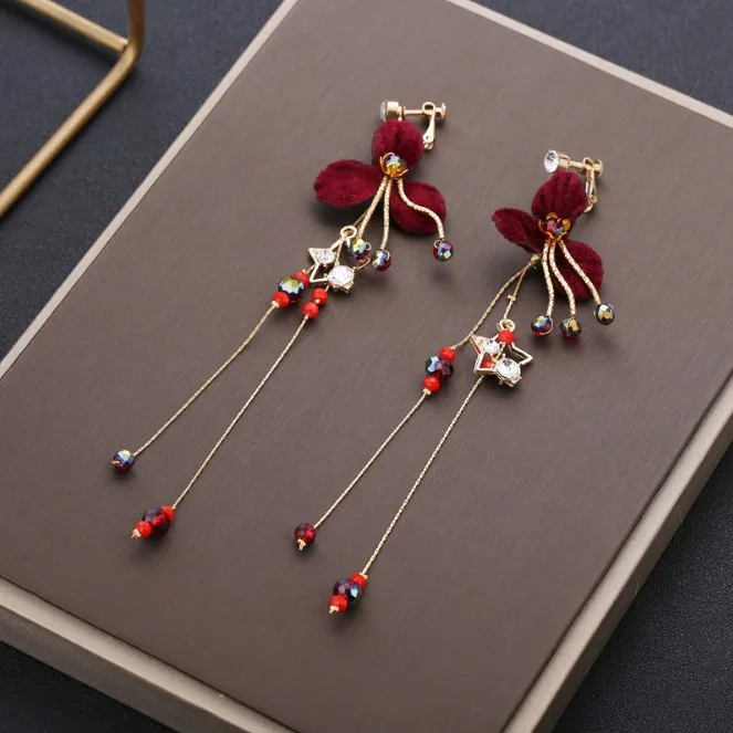 Корейские бордовые винные Красные кружевные ленты цветок сетка повязка на