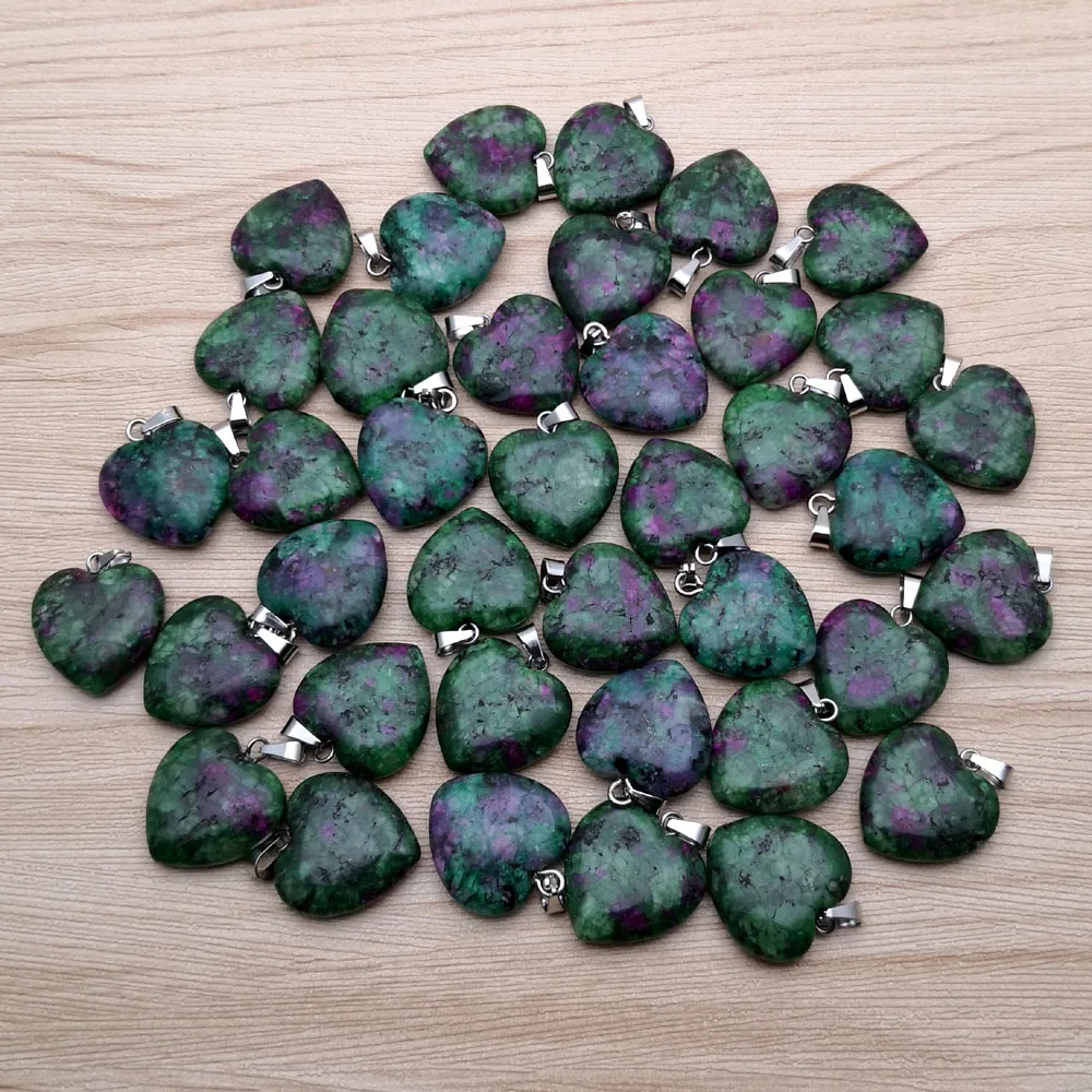 

fashion Epidote 20mm Natural Stone Heart pendants necklace for jewelry making gift 50pcs Accessories wholesale