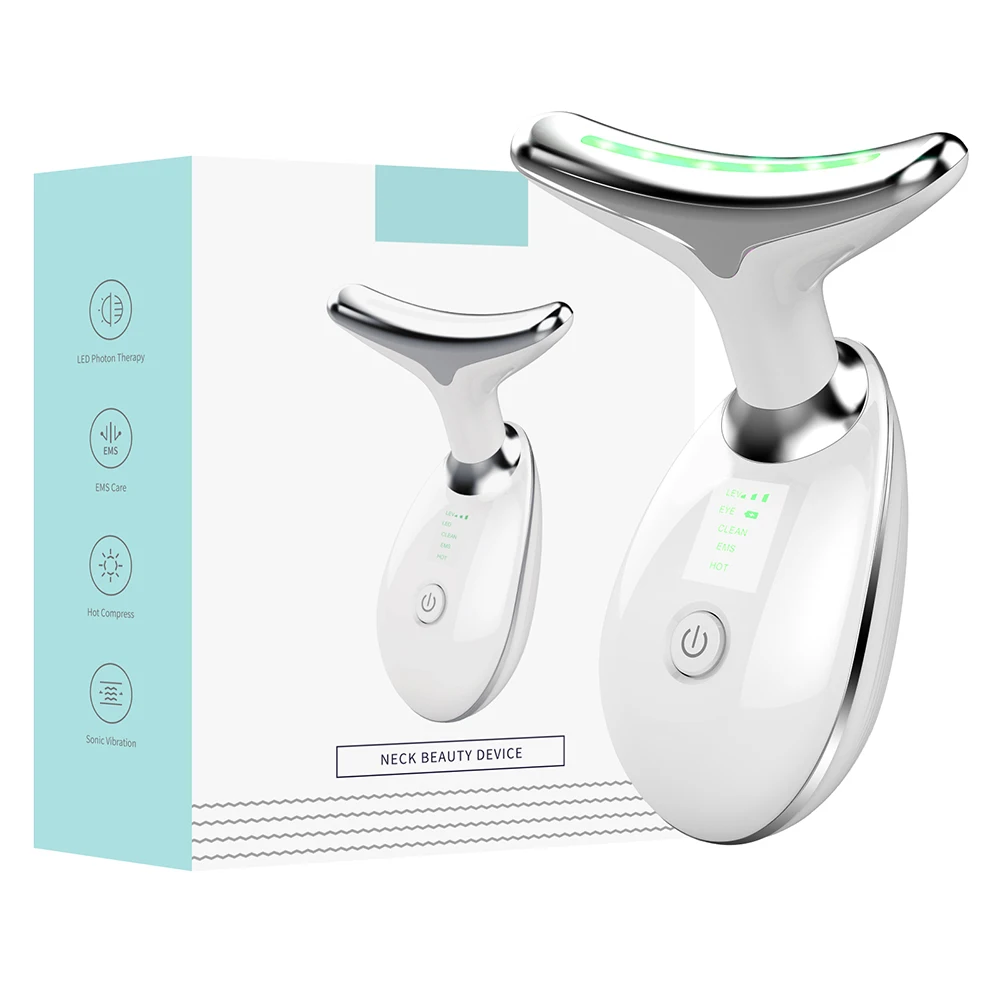 

3 Colors LED Photon Therapy Neck Face Beauty Device EMS Neck Massager Skin Tighten Anti Wrinkle Neck Care Double Chin Reduce