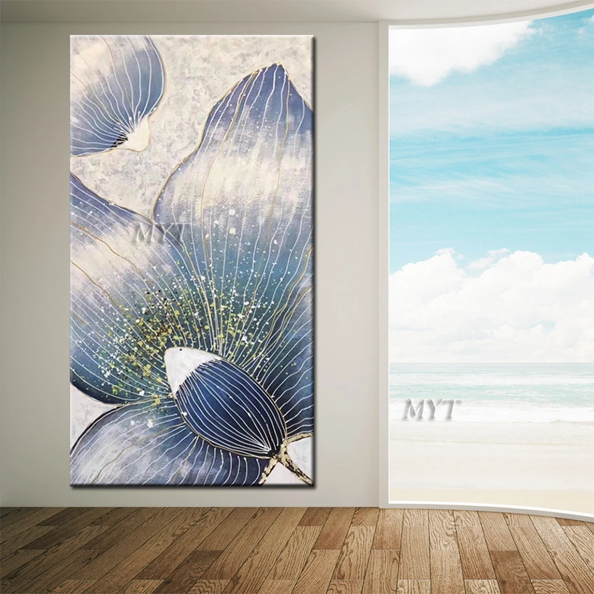 

Abstract Gold Line Flower Design Oil Painting Handmade Unframed Canvas Wall Art Large Size Decor Paintings For Living Room