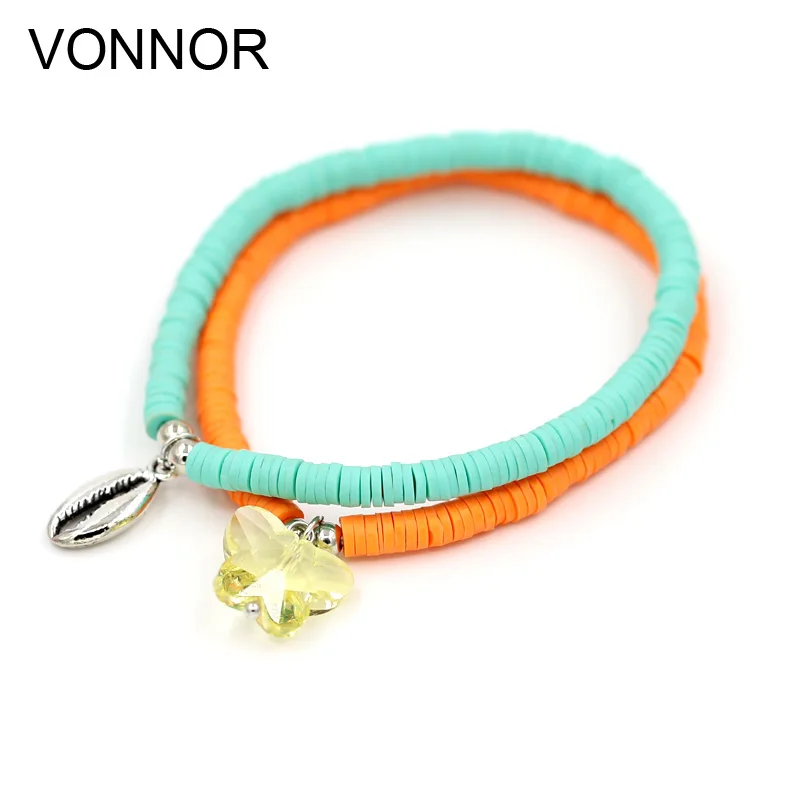 Модный женский браслет милый Одноцветный глиняный с подвеской из ракушек и