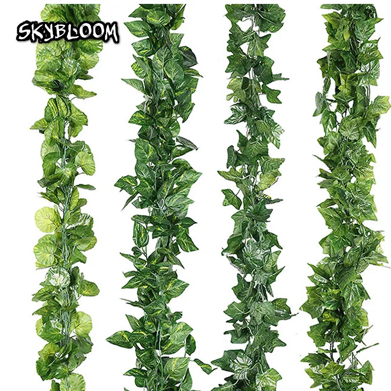 Высокая плотная 3D искусственная гирлянда плюща поддельные зеленые листья лозы