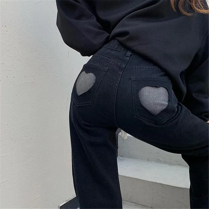 

Yvlvol Ankle-length women jeans spring autumn 2021 heart print Fashion Trousers Women's Pants drop shipping