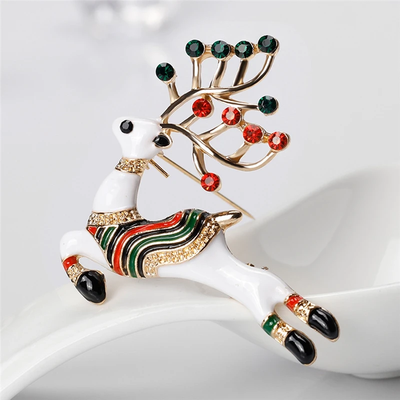 Imixlot Newest Cute Running Deer Brooches for Women Xmas Gifts New Year Fashion Enamel Reindeer Elk Rhinestones Lapel Pins | Украшения и