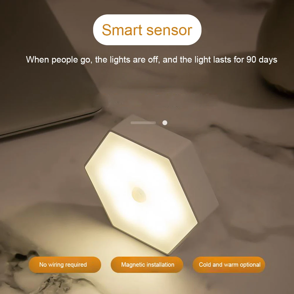 

LED Closet Sensor Night Light Motion Closet Hexagon Lamp With Warm Light For Bedroom Cupboard Room Hallway Pathway Toilet
