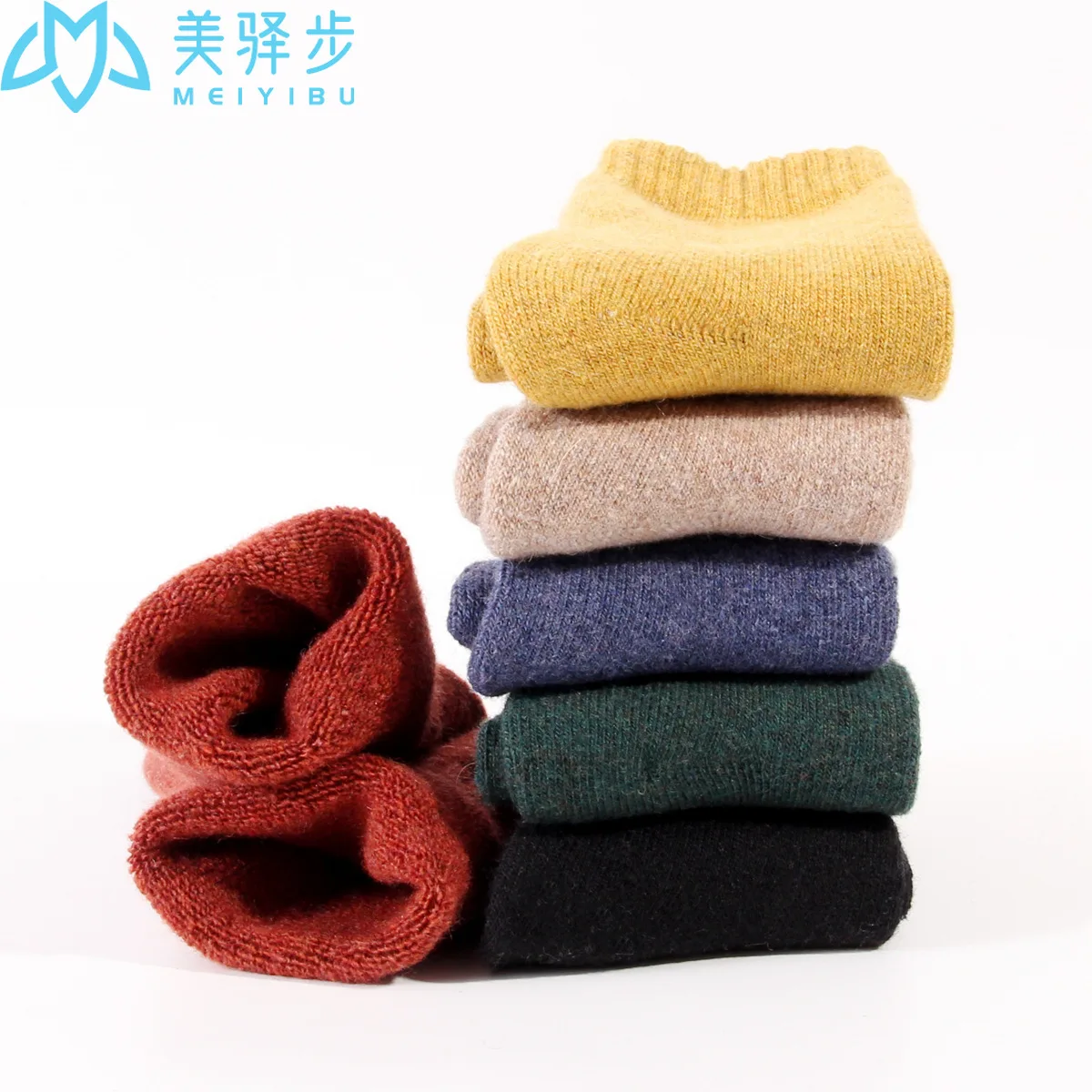 Winter Wool Socks Warm 12 PAIRS PER SET Solid Color Thick Colored Cashmere Socks Plain Women Socks