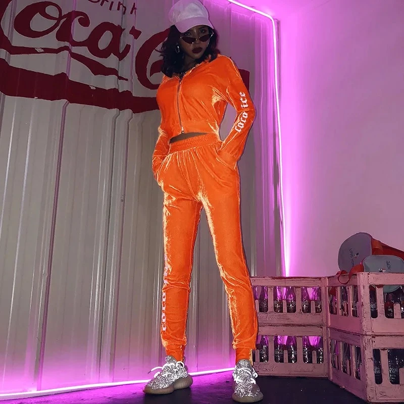 Повседневный модный Бархатный спортивный костюм женский комплект на молнии