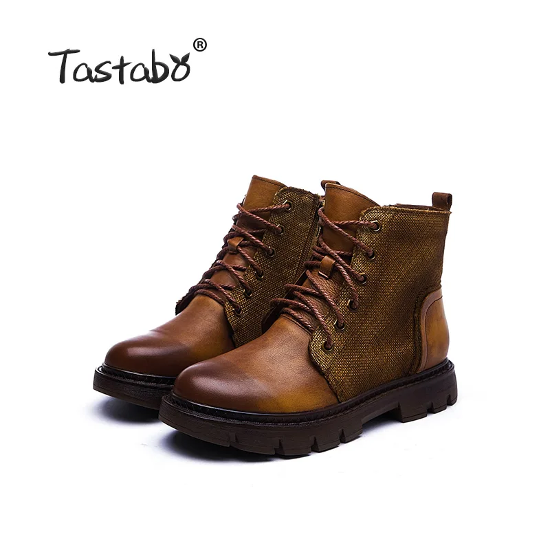 Caramel Tastabo; коллекция года; сезон осень-зима; Ботинки martin ручной работы в винтажном стиле; удобная женская обувь; S8026-1; темно-синий, коричневый, карамельный цвета - Цвет: Caramel
