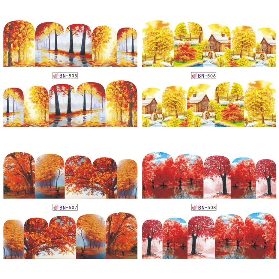 Переводные наклейки для дизайна ногтей 12 шт. с листьями осени желтыми красными