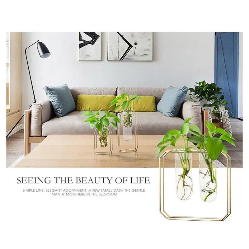 Скандинавская стеклянная ваза в виде кювета Современная позолоченная железная