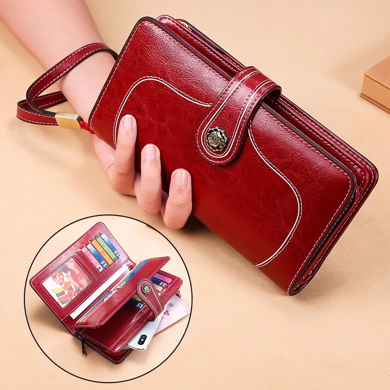 

New Genuine Leather Women Wallets Rfid Female Leather Purse Long Ladies Wallet Phone Case Woman Wallet And Purse Card Holder