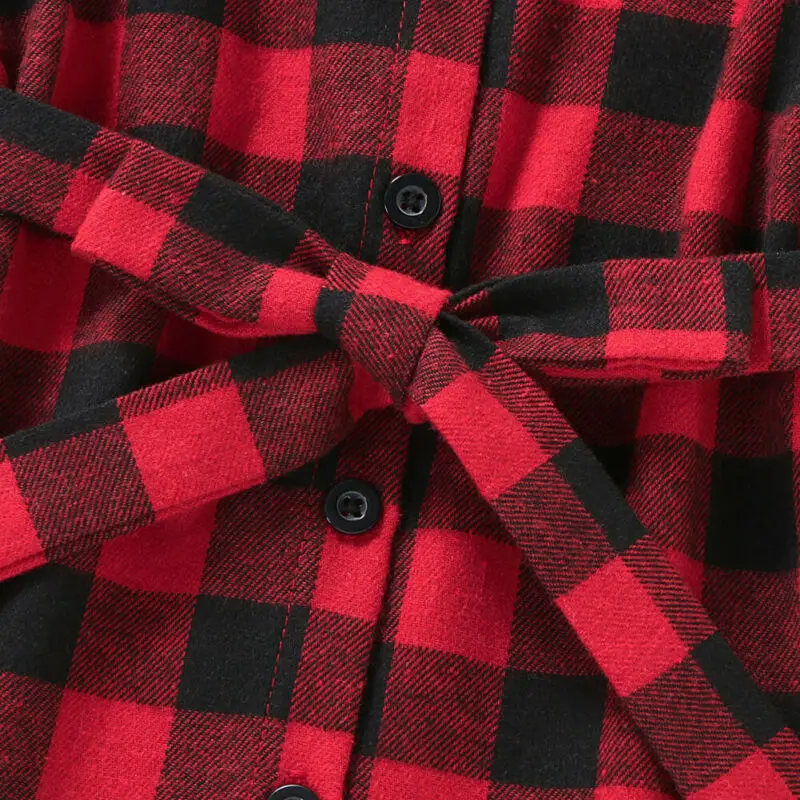 2019 New Kids Baby Girl Long Sleeve Plaid A-line Shirt Dress Belt Mini Dresses Christmas Clothes | Детская одежда и обувь