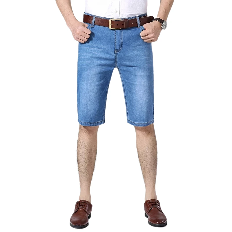 

Men's lightweight thin denim shorts 2021 summer classic brand soft cotton stretch business casual straight Jeans light blue