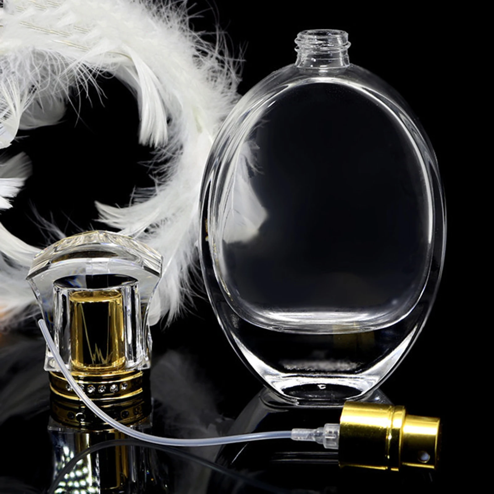 

50ml Travel Oval Empty Refillable Clear Glass Perfume Spray Bottle Jar , Aluminum Spray Head