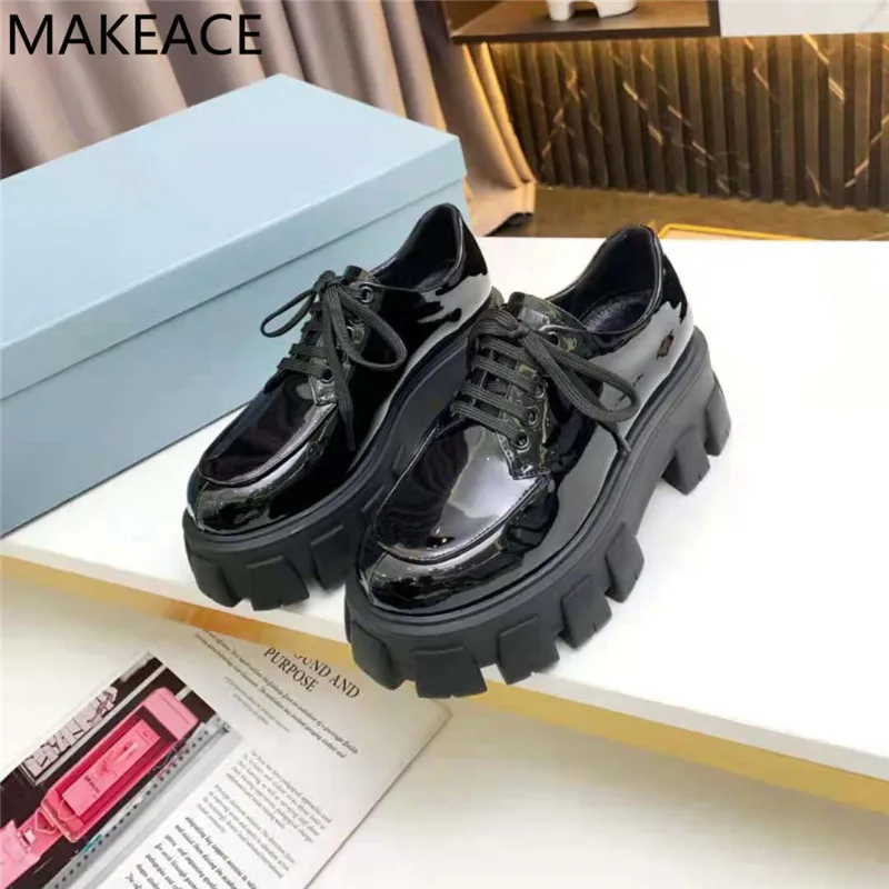 

Женские осенние туфли из натуральной кожи, черные, Белые Повседневные туфли на толстой подошве, женские простые туфли на платформе в британ...