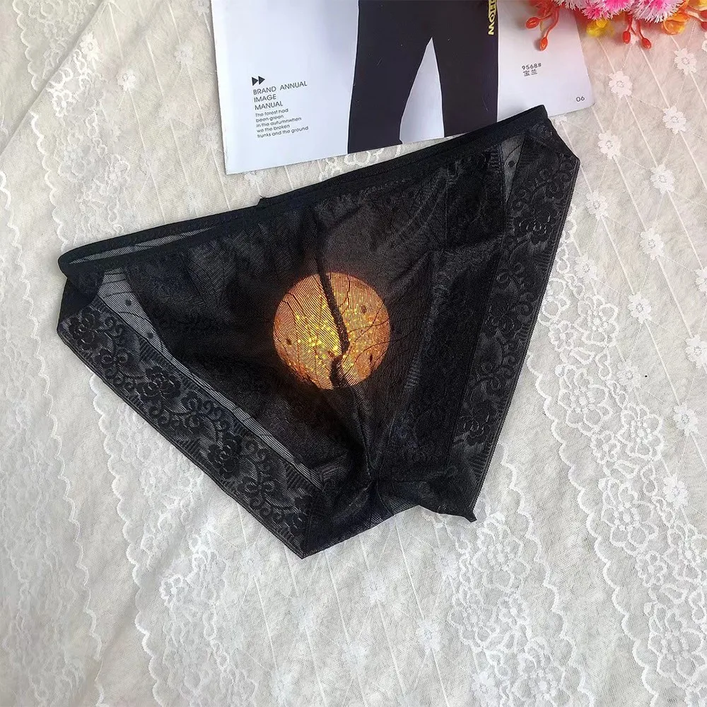 

Sexy Men Lace Mesh Sheer Bulge Pouch Bikini Briefs Thongs Underwear Underpants