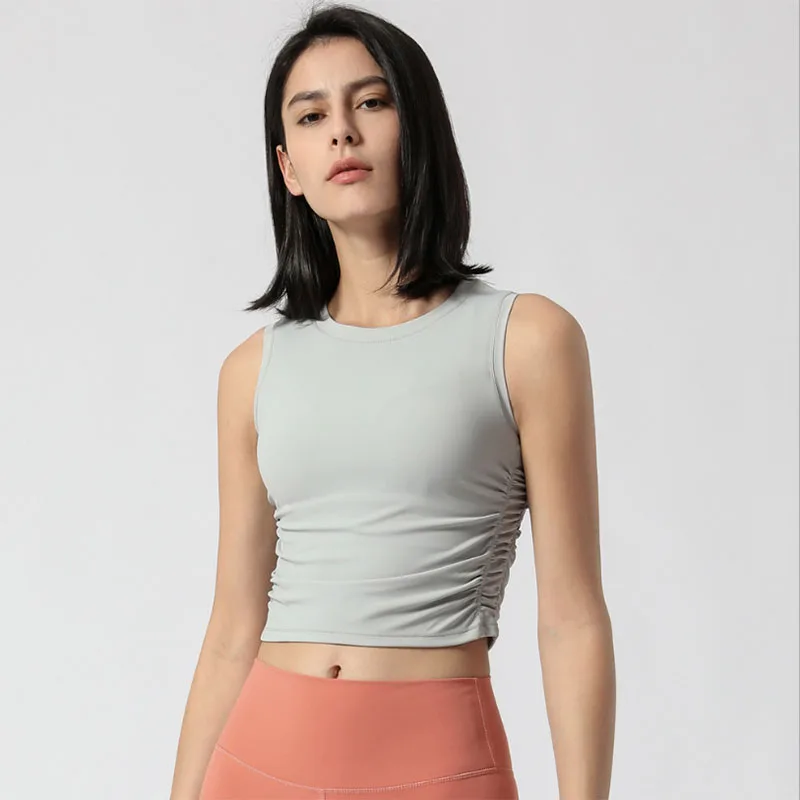 

Luxury Women Sleeveless Sport Top Naked Feel Running Athletic Vest Style Yoga Underwear With Side Wrinkle Chalecos Para Mujer