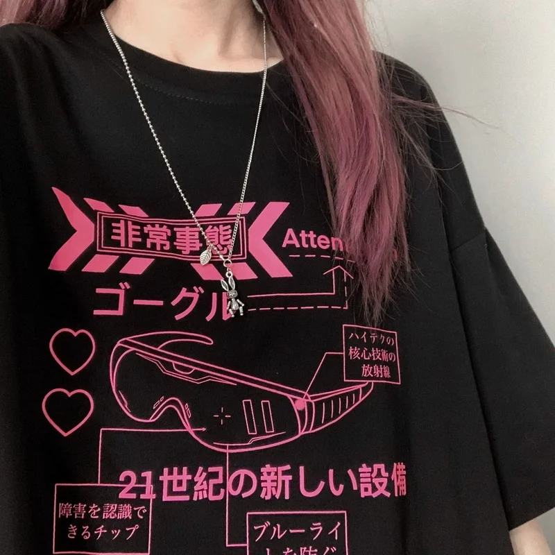 

Punk Harajuku T-shirt Women 2021 Streetwear Alt Clothes Aesthetic Japanese Style Tops Mujer MINGLIUSILI Summer Black Tee Shirt