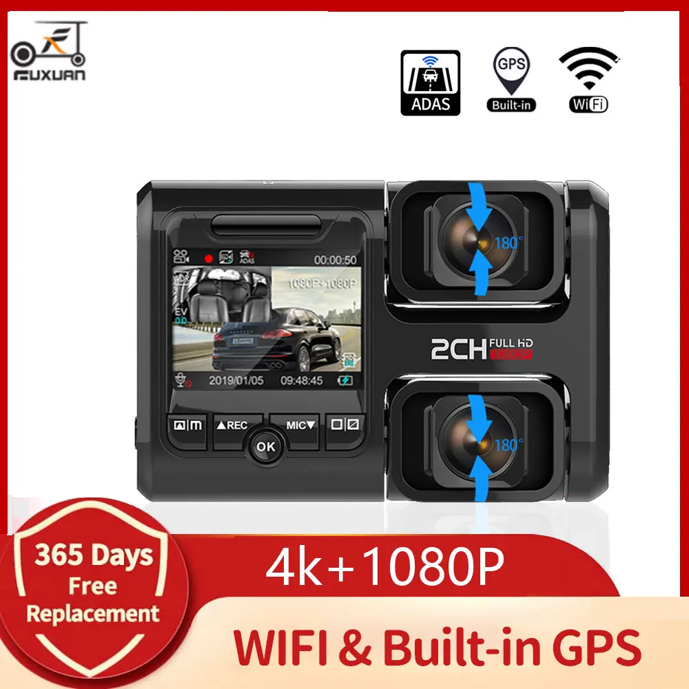 

4K Mini WiFI Car Dash Cam front Cam 2160P Car Dvr Dual Cameras GPS Tracker Night Vision Recorder Rotatable Lens Parking Monitor