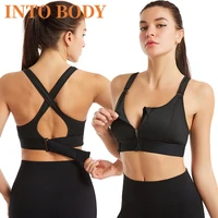 of womens sports bra gathered without steel ring adjustable belt front zipper yoga running vest shockproof underwear plus size