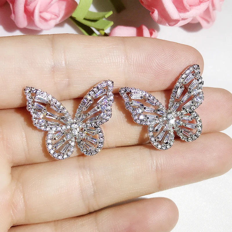 Креативный дизайн кубического циркония бабочка серьги-гвоздики элегантный